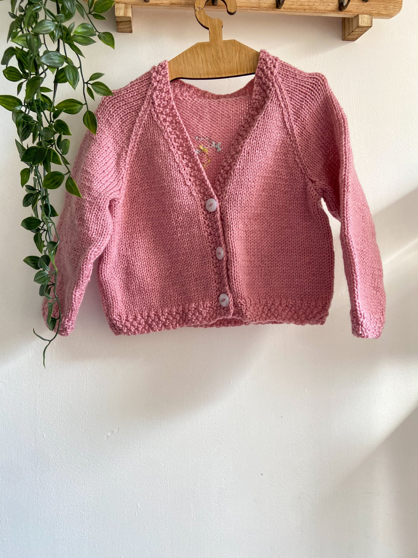 2-3y Hand-knitted Pale Rose Watermelon Cardigan