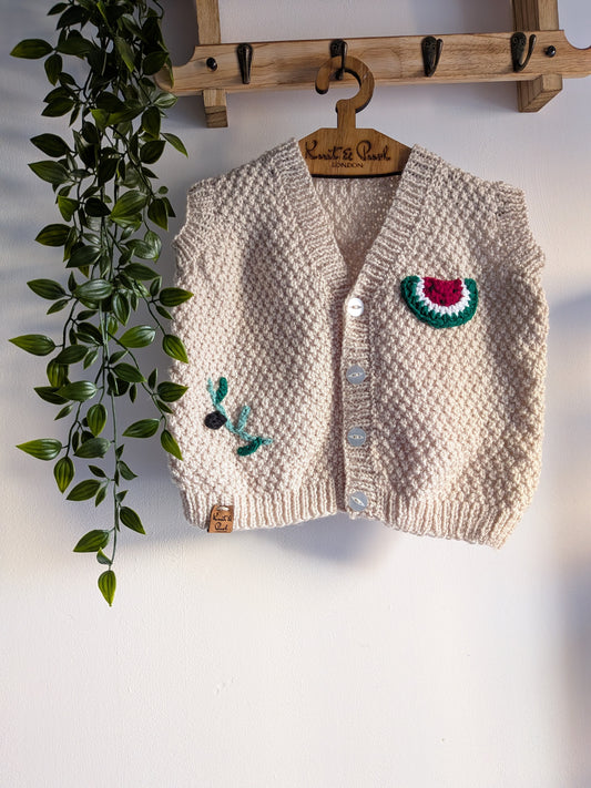 2-3y Hand-knitted Parchment Watermelon Vest