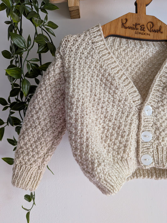 1-2y Parchment READY TO POST Hand-knitted Cardigan